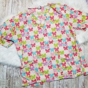 Barco multicolored butterfly design scrub top